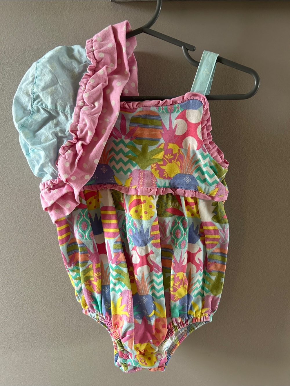 Matilda Jane Pink and Light Blue Pineapple Print Baby Romper with Hat